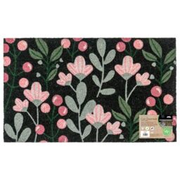 JVL Eco-Friendly Latex Backed Coir Entrance Doormat, 45x75cm - Floral