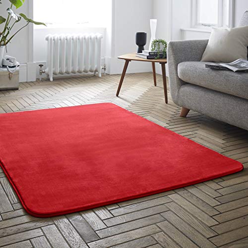 GC GAVENO CAVAILIA Luxury Extra Soft & Fluffy Velvet Touch, Non Slip Shiny Bedroom Mat Rug for Comfortable Living & Bed Rooms, Natural Home Décor Carpet, Red, (60x110), 100% Polyester, Single
