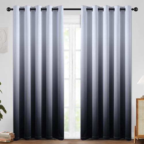 SimpleHome Gradient Color Ombre Room Darkening Curtains Blackout Black Thermal Insulated Grommet Panels Grommet Window Drapes for Living Room/Bedroom, Black,62x84 inches