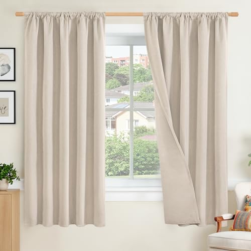 BGment 100% Blackout Linen Curtains for Bedroom 63 Inch Length, Room Darkening Drapes Textured Privacy Light Blocking for Living Room with Rod Pocket Thermal Insulated, 2 Panels Set, Each 52 Inch Wide
