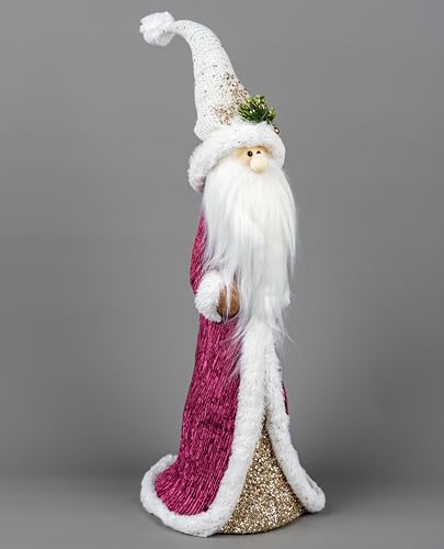 SHATCHI 58cm Santa Clause Figure Burgundy Santa Costume White Hat Christmas Tabletop Centrepiece Showpieces Home Art & Craft Xmas Party Window Décor