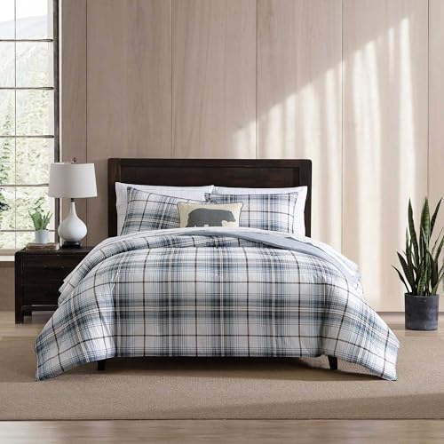 Eddie Bauer - King Comforter Set, Reversible Cotton Bedding with Matching Shams, Plaid Home Decor for All Seasons (Alder Blue/Grey, King)