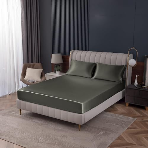 Homiest Dark Grey Satin Fitted Sheet, King Deep Pocket Only - Lustrous Polyester, Protects Hair And Reduces Wrinkles, Fade Resistant, Fully Elasticized For Secure Fit, Machine Washable