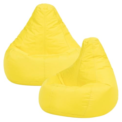 Bean Bag Bazaar Dalton Outdoor Kids Bean Bag Chair, Yellow, 2 Pack, Kids Garden Chair with Water Resistant Fabric, Bean bag with Filling Included, Gaming Beanbag for Bedroom, Playroom, Garden