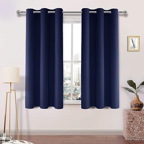 DWCN Blackout Curtains 45 Inch Length, Navy Blue Curtain for Bedroom/Boy's Room, Thermal Room Darkening Drapes for Small Window - 42 x 45 Inch, Set of 2