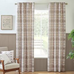 Catherine Lansfield Cullen Thermal Check Brushed Cotton 46x54 Inch Eyelet Curtains Two Panels Natural
