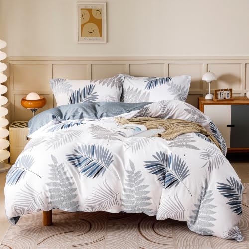 OAITE Duvet Cover Set,100% Cotton Comforter Cover with Leaf Pattern Duvet Cover Set,Soft Bedding Set Includes with 3 Piece (2 Pillow Shams,1 Duvet Cover)
