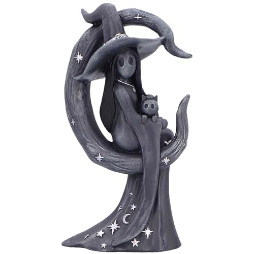 Nemesis Now Little Souls Glow Figurine 13.4cm, Gothic Witch & Cat - Crescent Moon Decor Statue, Resin Casting, Hand-Painted, Gift Boxed for Collectors