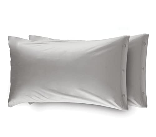 WEB LINEN Pair Of Pillow Cases 100% Cotton, Pillow Cases With Side Buttons 52x82, Solid Grey