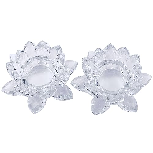 Aixita Crystal Lotus Flower Tealight Candle Holder Set of 2, Clear Glass Candlestick Holders, Pillar Votive Candle Holders for Table Centerpiece, Home D??cor, Party, Wedding, Dinning