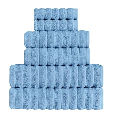Tedeman Cloud Collection 6-Piece Towel Set - Turkish Towels, 550 GSM Plush, Highly Absorbent, Hotel & Spa Quality, 2 Bath Towels + 2 Hand Towels + 2 Kitchen Towels (Powder Blue), Set of 6 Towels