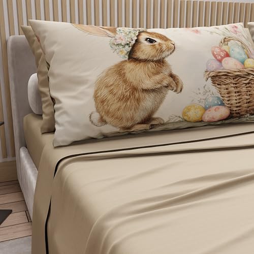 PETTI Artigiani Italiani - Easter Cotton Sheets with Pillowcases in Digital Print, Double Bed Sheets, Easter Bed Set, Queen Size, 27 Beige, Made in Italy