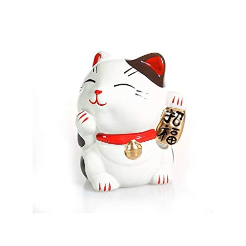 lachineuse - Maneki Neko Cat - Japanese Lucky Figurine - Kawaii Decorative Object - Porcelain Lucky Charm 9.5 cm - Asian Cat - Fortune, Happiness, Luck - White