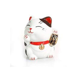 lachineuse - Maneki Neko Cat - Japanese Lucky Figurine - Kawaii Decorative Object - Porcelain Lucky Charm 9.5 cm - Asian Cat - Fortune, Happiness, Luck - White