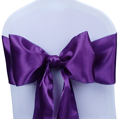 Babenest Satin Chair Sashes Ties Upgraded 50 pcs Chair Ribbons Bows for Wedding Banquet Party Christmas Baby Shower Events Decoration (Purple)