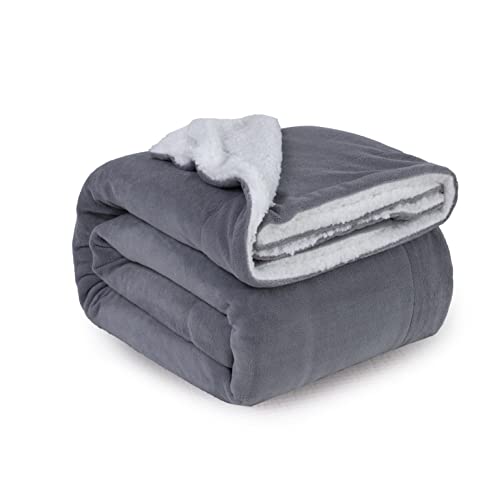 ComfyWell Sherpa Fleece Blanket, Soft and Cozy - Throw Blanket, Large Fluffy Blanket throws for Sofa, Couch, Bed, Travel, Thick Thermal Warm Bed Blanket 200x240cm. (King, Grey)