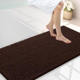 smiry Luxury Chenille Bath Rug, Extra Soft and Absorbent Shaggy Bathroom Mat Rugs, Machine Washable, Non-Slip Plush Carpet Runner for Tub, Shower, and Bath Room(47''x24'', Brown)