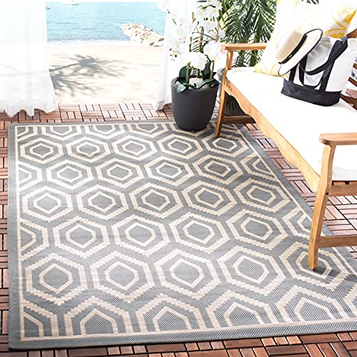 Safavieh Contemporary Indoor/Outdoor Woven Rectangle Area Rug, Courtyard Collection, CY6902, in Anthracite / Beige, 160 X 231 cm for Garden, Patio or Any Outdoor Space