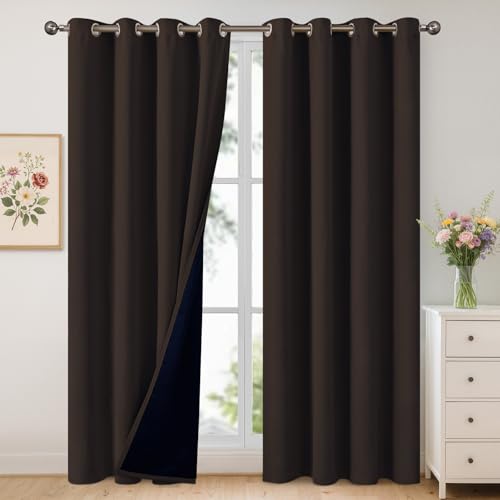 YoungsTex Dark Brown 100% Blackout Curtains 84 Inch Length for Bedroom, Thermal Insulated Drapes with Grommet Heavy Windproof for Living Room, 2 Panels, 52 X 84 Inch
