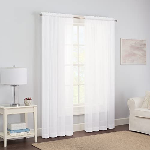 "Pairs to Go Victoria Voile 118"""" x 63"" Light Filtering Double Rod Pocket Window Panel Curtain Living Room, 59x63, WHITE"