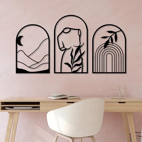 Hanah Home Stylish Black Decorative Metal Wall Accessory (3 Pieces) - Durable 1.5 mm Thickness - Sizes: 58 x 40 cm (2) & 69 x 40 cm (1) - Perfect for Modern Decor