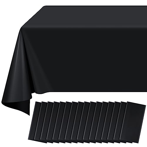 16 Pack Black Plastic Tablecloth for Rectangle Tables, Premium Decorative Black Disposable Table Cloths for Parties, Bulk Rectangle Party Table Cover for Birthday, Wedding, Anniversary, 54 x 108 Inch