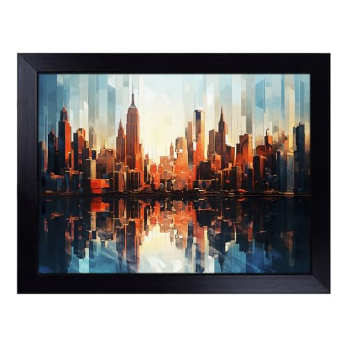 Lap Tray with Bean Bag Cushion, Skyline City Photograph 8K - Handmade in the UK, Raised Wooden Edge, Padded Cushion, Heat-Resistant Wipe-Clean Surface, for Meals, Laptops and Crafts