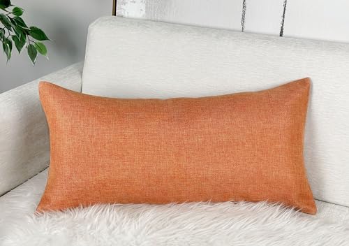 Aiking Home Imitation Burlap Lumbar Pillow Cover 14x26 Inch Vintage Faux Linen Rustic Natural Look, 1 Piece Elegance Farmhouse Style Accents Pillow Case for Indoor Use, Orange