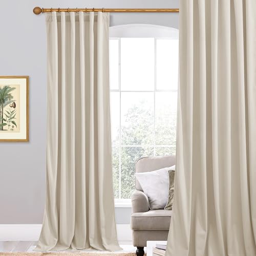 StangH Beige Curtains 96 inches Long for Living Room, Soft Velvet Room Darkening Privacy Drapes Elegant Home Decoration for Sliding Door Bedroom, W52 x L96 inches, 1 Panel