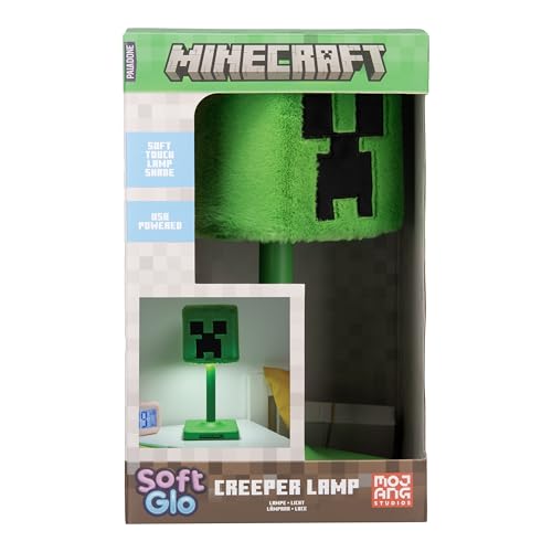 Paladone Minecraft Creeper SoftGlo Table Lamp – 30cm Plush Shade Bedroom Light – Soft Ambient USB Lamp
