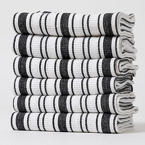 Casa De Lan Kitchen Towels Set ??? Pack of 6 (20?????? x 30??????) Extra Large Premium Cotton Dish Towels for Kitchen ??? Basket Weave Towels ??? Absorbent ??? 100% Cotton ??? with Hanging Loop ??? Black