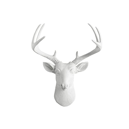 Mini Deer by Wall Charmers - White Faux Head Mount Bust Fake Animal Resin Taxidermy Sculpture Stag Buck Antler Fauxidermy Mounted Replica Decor Art