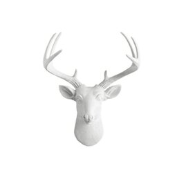 Mini Deer by Wall Charmers - White Faux Head Mount Bust Fake Animal Resin Taxidermy Sculpture Stag Buck Antler Fauxidermy Mounted Replica Decor Art