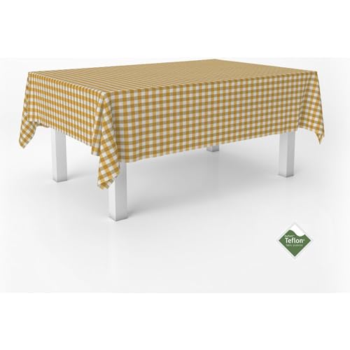 ECOMMERC3 - Stain Resistant Vichy Tablecloth for Rectangular Table Size 200 x 140 cm - Vichy Tablecloth Extra Soft and Waterproof Touch Gold