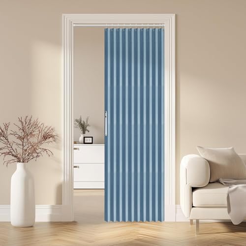 "AJAZZ 100% Blackout Magnetic Door Curtain Pleated Door Curtain Accordion Doors Interior Invisible Applicable Bedroom Room Living Room Doorway (Blue 52"" W x 78"" L 1 Panel"