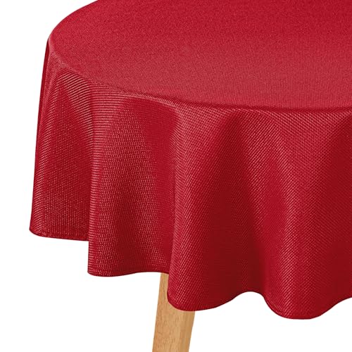 Hiasan Round Textured Tablecloth 50 Inch - Waterproof Spillproof Antiwrinkle Jacquard Table Cloth, Decorative Polyester Table Cover for Kitchen, Outdoor Picnic, Holiday and Parties, Red