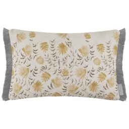 Voyage Maison Elai Cushion Cover – Watercolour Floral Block Print Ruche Trim Boho Country Decorative Case (Stone - 40x60cm)