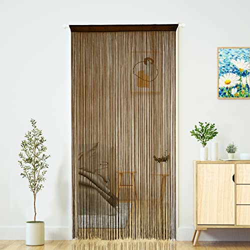 YaoYue Door Curtain String Curtain for Doorways Bedroom Decor Kitchen Fringe Hallway Tassel Room Divider Boho Hippie for Wedding and Party,Coffee 39x79 inch,(100x200 cm,Dense)