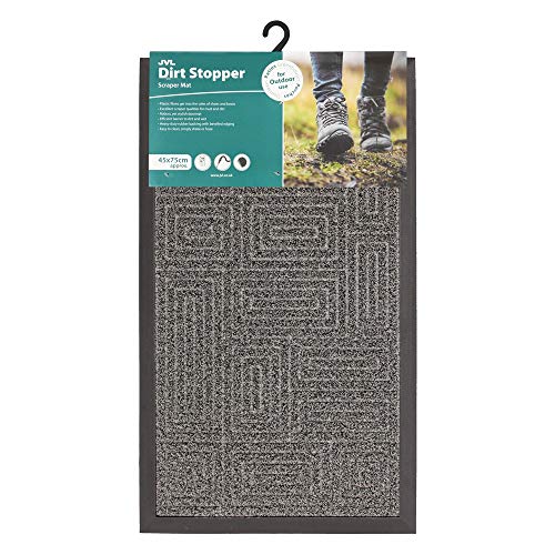 JVL Patterned Dirt Stopper Scraper Entrance Door Mat - Maze Design, 45 x 75cm, Grey