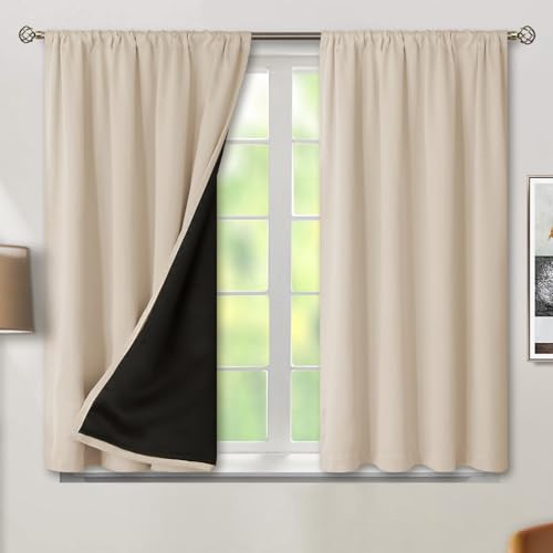 BGment Short Blackout Curtains for Bedroom, Thermal Insulated Full Room Darkening Soundproof Rod Pocket Bedroom Small Window Curtains 45 Inch Length, 2 Panels???Each Panel 42 Inch, Champagne
