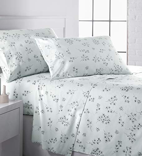Southshore Fine Living, Inc. Sweet Florals Collection, 4-Piece Queen Size Bed Sheets Set, 15 Inch Deep Pocket Fitted Sheet, Queen Flat Sheet, Blue Sheets, Blue Pillow Cases Set of 2, Floral Bedding