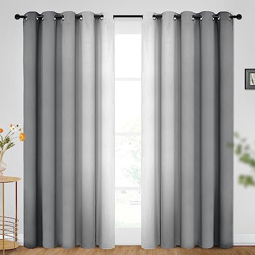SimpleHome Ombre Room Darkening Curtains for Bedroom, Gradient Grey to Gray White Light Blocking Thermal Insulated Grommet Window Curtains/Drapes for Living Room,2 Panels, 62x84 inches Length