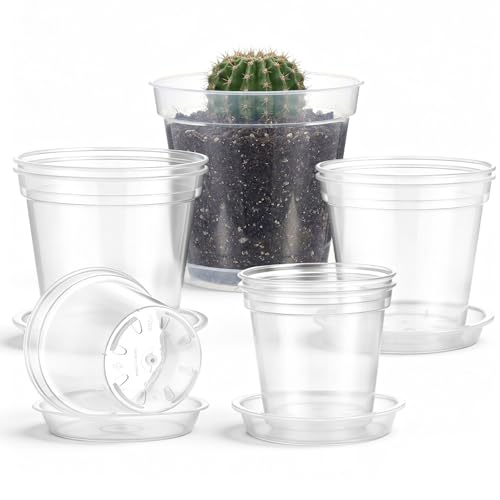 Baderke 12 Pack Clear Nursery Pot,Multiple Sizes - Drainage Hole, Large, Variety, Clear Plant Pots with Trays, Indoor Outdoor, Vegetable Propagation, Seed Starting