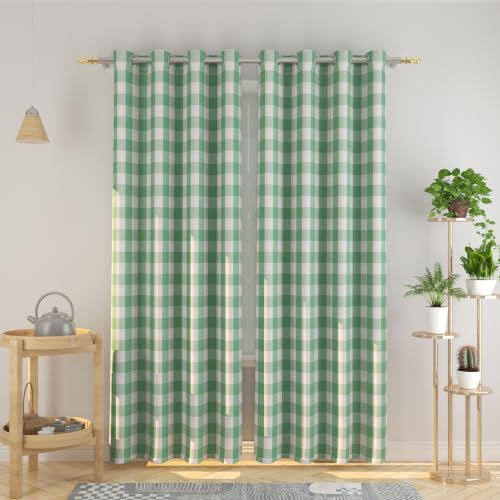 Natus Weaver Buffalo Check Curtains 84 inch Length Kitchen Living Room Bedroom Green and White Gingham Plaid Window Curtain Panels Basement Drapes 2 Panels Grommet Top Window Treatment Set