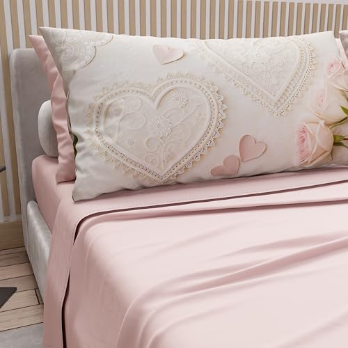 PETTI Artigiani Italiani - Cotton Sheets with Pillowcases in Digital Print, Single Sheet, 319 Light Powder Pattern Bedding Set, 100% Made in Italy