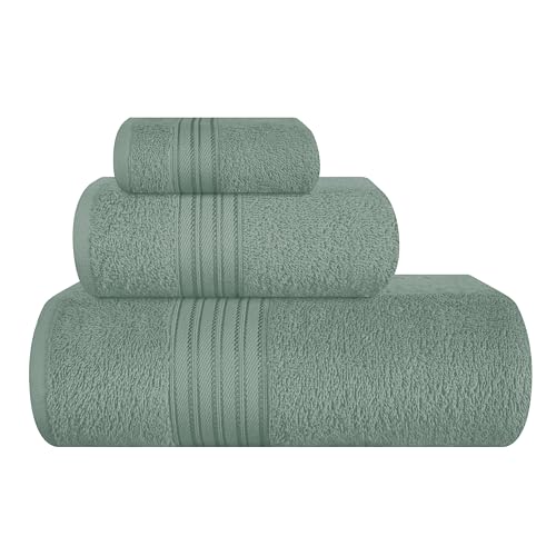 BOUTIQUO Ultra Soft 3 Pack Cotton Towel Set, Contains a Bath Towels 28x55 inch, a Hand Towels 16x24 inch & a Wash Coths 12x12 inch, Ideal Everyday use, Compact & Lightweight - Jade