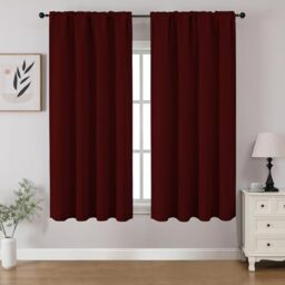 CUCRAF Maroon Red Blackout Curtains 45 inch Length 2 Panels Set, Rod Pocket Room Darkening Drapes for Bedroom Living Room, Insulated Thermal Light Blocking Window Curtain (W52 x L45 Inch)