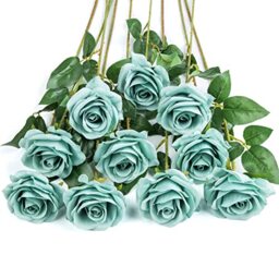 DuHouse 10 Pack Artificial Silk Rose Flowers for Wedding Arrangement Table Centerpiece Party Home Decor (Dark Teal)