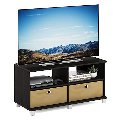 Furinno ANDREY TV Stand, 2-Tier Entertainment Center with Open Shelf, TV Console for TV up to 46 Inch with Bin Drawers, for Living Room, Bedroom, Dark Espresso