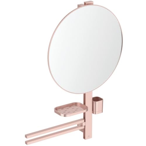 Ideal Standard Alu+ Beauty mirror, Accessory combination L, with Ø 508 mm cosmetic mirror and adjustable shelves, made from 100% recycled aluminum – Rosé (640x145.5x817 mm)